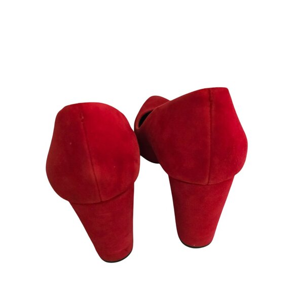 Gianni Bini Red Suede Unique Block Heel Point Toe Pumps Size 7.5M - Picture 4 of 8